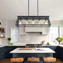HuixuTe 5-Light Farmhouse Pendant Light for Dining Room, Rustic Kitchen Island Lighting, Adjustable Height Chandeliers for Kitchen, Dining Room Table Black