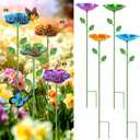 4 Pack Bee Watering Station, Metal Bee Feeder with Glass Marbles, Flower Shape Bee Butterfly Watering Station Bee Waterer for Outdoor Garden Courtyard Decor