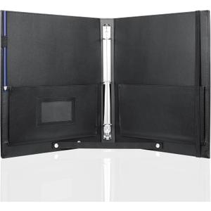 MUQING Large Black Choral Music Folders, 3 Ring Choir Music Binder, PU Choir Music Folder with Hand Strap and Retention Strap for Stage Performance, Piano Playing and Choir Singer