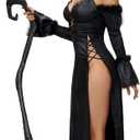 Spooktacular Creations 2 Pcs Witch Costume Women, Halloween Costume 2025 with Witch Dress Hat Accessory for Halloween Cosplay (Black, L)