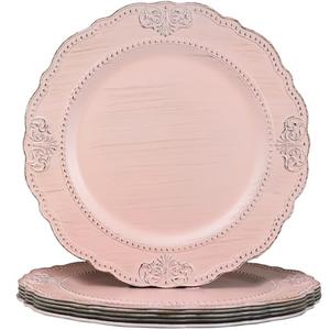 Spsyrine Antique Pink Charger Plates Set of 6, 13" Embossed Chargers for Dinner Plates, Wedding, Party