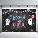 MEHOFOND Halloween Boo-y or Ghoul Gender Reveal Backdrop for Spooky Baby Shower Blue or Pink Party Supplies He or She What Will Baby Be Little Boo Banner Background Photo Booth Props 7x5ft