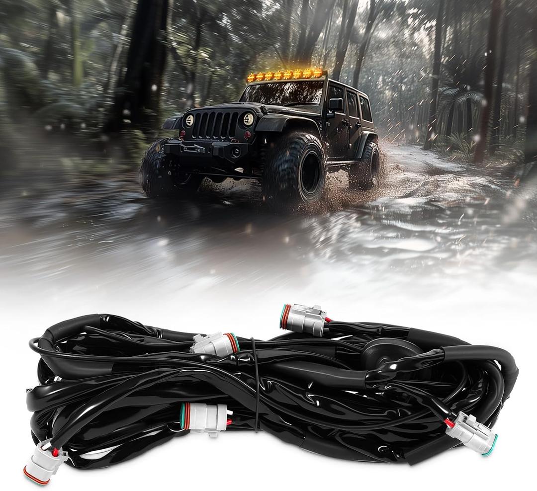 maXpeedingrods Wiring Harness Kit with 8PCS 3-PIN DT Plugs, Lightbar Wiring Kit fit for maXpeedingrods Crosshair Series RGB LED Offroad Light Bar, 10-14V 30A