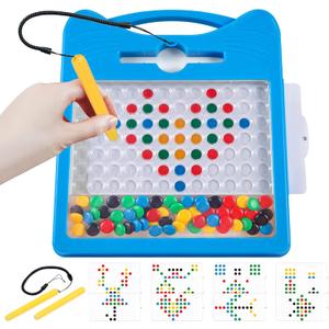 Magnetic Drawing Board for Kids, Toddler Magnet Doodle Board with Beads and 2 Pens, Magnetic Dot Art Toys, Airplane Car Travel Activities (Blue Cat)