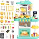 deAO Kids Kitchen Playset, 54 PCS Kitchen Toys for Toddlers with Realistic Lights & Sounds, Play Kitchen Pretend Play Fruit Vegetables for Boys Girls Birthady Gifts(Blue)