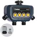Melnor 65184AMZ Bluetooth Water Timer with 4Zone Control, 12 Programmable Start Times, Watering Delay, Manual Mode, WeatherResistant, 2 Piece Quick Connect Bundle, Black, Yellow