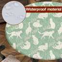Feline Pastoral Round Tablecloth  Fitted Circle Table Cover with Elastic Edge, Waterproof & Washable Polyester Table Cloth for 55" to 66" Indoor/Outdoor Tables