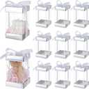 BENECREAT 10Pcs Clear Plastic Gift Box with Silver Paper Lid, Rectangle Gift Packaging Boxes with Polyester Ribbon for Birthdays, Weddings and Christmas, 3.2x3.2x5.7inch