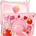 Boaretiu for iPad 9th/8th/7th Generation 10.2 Inch Case (2021/2020/2019) - Soft Silicone Cute Cartoon with Shoulder Strap & Rotating Stand Kawaii for Women Girls Girly Teens Cover, Strawberry