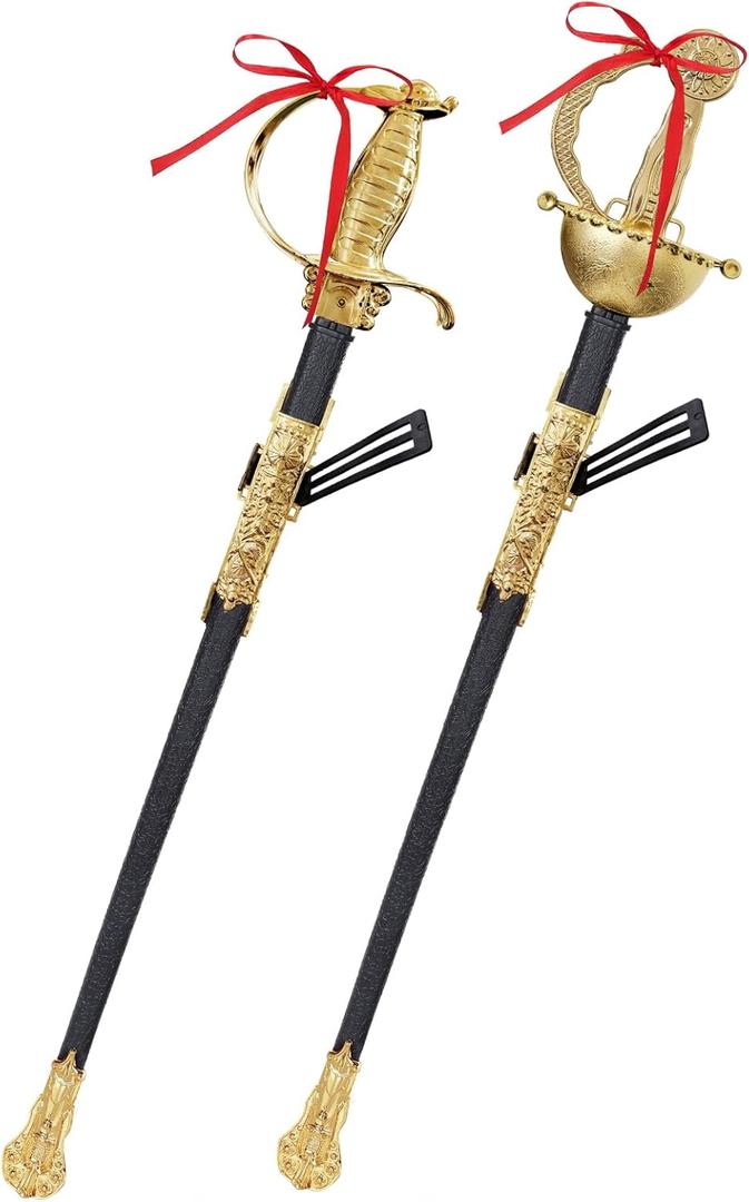 2pcs Toy Sword,27" Fencing Sword Toys,Plastic Musketeer Sword and Sheath for Kids Role-Play Props,Halloween Cosplay (Gold Style 1)