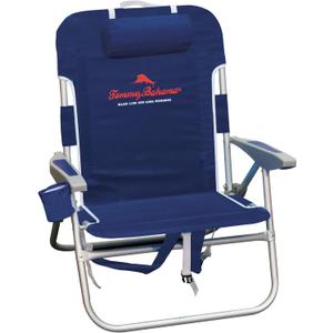 Tommy Bahama Big Boy 4-Position Folding 13" High Seat Backpack Beach or Camping Chair, Aluminum, Navy