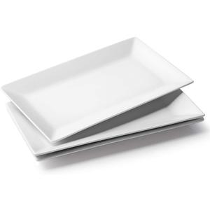 DOWAN 14" Serving Trays, Serving Platters, Ceramic Serving Platters and Trays, Rectangle Plates, Set of 3, for Weddings, Parties, Oven, Microwave, Dishwasher, Heat Resistant, Easy to Clean, White
