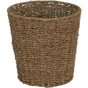 Household Essentials Seagrass Wicker Waste Basket, Handwoven Waste Bin with Metal Frame, Perfect for Bathrooms and Bedrooms,