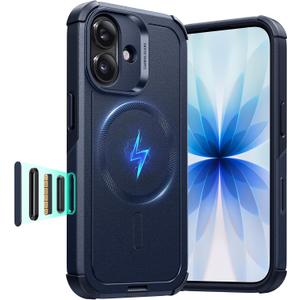 ESR for iPhone 17 Case, 7X Military-Grade Drop Protection, Shock-Absorbing Rugged Cover with Camera Control Button, MagSafe Accessories Compatible, Cyber Series, Navy Blue