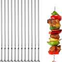 12PCS Kabob Skewers Flat Metal BBQ Barbecue Skewer 14" Long Stainless Steel Shish Kebob Sticks Wide Reusable Grilling Skewers Set for Meat Shrimp Chicken Vegetable, 12 Pack