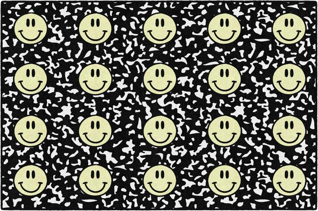 Flagship Carpets Smiley Faces Sit Spots on Composition Book Paper Educational Area Rug for Kids Room, Children's Classroom Rug for Teaching and Playroom, 5' X 7'6" - Yellow