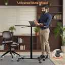 Mobile Small Standing Desk,Gas Spring Adjustable Height Rolling Portable Laptop Desk with Lockable Wheels, Computer Workstation for Home Office, Dark Walnut, With 4 locking wheels