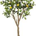 6FT Artificial Lemon Tree with Pot, Fake Lemon Tree with White Tall Planter, Faux Lemon Plant with Realistic Fruits and Silk Leaves, Artificial Plants Indoor for Home Office Kitchen Decor