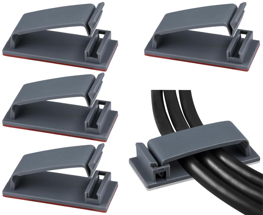 SOULWIT 50Pcs Self Adhesive Cable Management Clips, Cable Organizers Wire Clips Cord Holder for TV PC Ethernet Cable Under Desk Home Office (Grey)