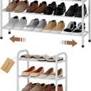 Expandable Shoe Rack, 4-Tier Metal Small Shoe Rack, Adjustable Shoes Organizer, Storage Shelf for Closet, Entryway, White