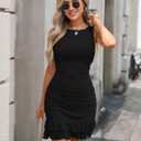 Women's Bodycon Boat Neck Mini Dresses Sexy Sleeveless Ruched Ruffle Hem Club Party Little Short Dress (Black, S)