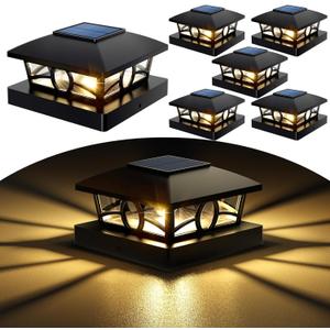 NIORSUN Solar Post Lights Outdoor, Fence Post Solar Lights Warm White Outdoor Waterproof Edison LED Bulbs Garden Patio Fence Deck Decor, 4x4 Wood Vinyl Post Cap Lights, Black 6 Pack