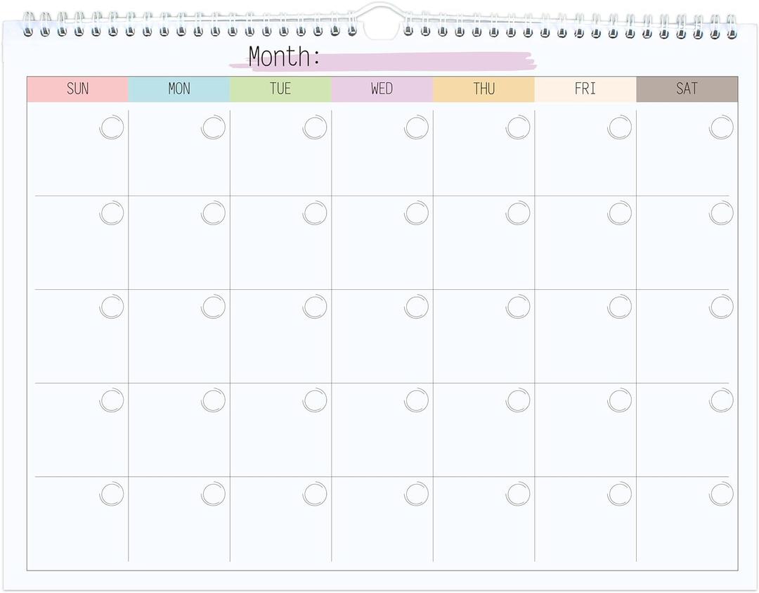 Blank Monthly Weekly Wall Calendar, Undated Monthly Planner Note Pad for Organizing Home Office 14.5"x 11.5"