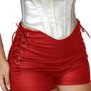 Leather Shorts for Women High Waisted Lace Up Side Stretchy Sexy Mini Booty Short Y2K Rave Club Party Concert Winter, XL