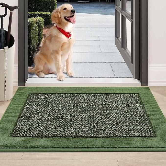 BEQHAUSE Indoor Door Mat 24" x 36", Dirt Trapper Door Mats Non-Slip Entryway Rugs Washable, Resist Dirt Absorbent Welcome Mat, Low Profile Floor Mats for Front Back Door and Entryway, Green