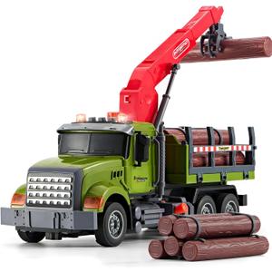 Large Farm Truck Toys for 3 4 5 6 7 8 Year Old Boys,Timber Truck with Loading Crane,Lights and Sounds Vehicles Toy for Kids Childs Toddlers Christmas Birthday Gift