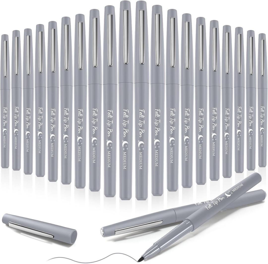 Fuyoooo 20 Pcs Felt Tip Pens 0.7mm Colored Felt Pens Marker Medium Point Journal Planner for Journaling Writing Note Taking Art Office Supplies, Light Grey