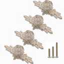 4 Pcs Euro Rose Cabinet Knobs with Backplate, 102mm Vintage Zinc Alloy Flower Drawer Pull Handles for Dresser Vanity Nightstand Cupboard (4.0" Ivory White & Gold Edge)