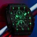 OLEVS Men Watches Business Dress Chronograph Big Square Quartz Analog Male Watch Silicone Strap Waterproof Date Gift Mens Wrsit Watch Silver