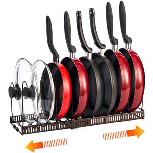 Pot Organizer Rack for Cabinet, Expandable Pot Racks, Pots and Pans Organizer for Kitchen Cabinet, 3 Easy DIY Methods Pot Rack Organizer, Pot Lid Holder with 10 Adjustable Compartments (Bronze)