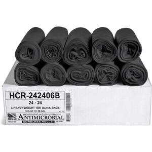 Aluf Plastics High Density Trash Bags, 10 Gallon, 1000 Count, 6 Micron (eq), 24" x 24", Black, for Bathroom, Office, Industrial, Commercial, Janitorial, Municipal, Recycling