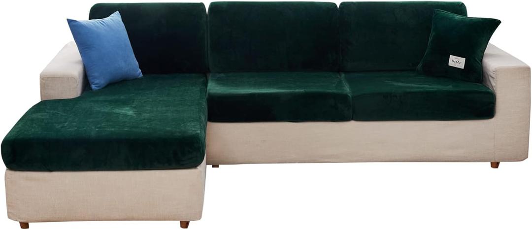 MIFXIN Velvet Stretch Couch Cover Sofa Cushion Slipcover 1 Piece Universal Elastic Sofa Seat Cover Wear-Resistant Couch Furniture Protector (Dark Green, Plus Size 3-Seater)