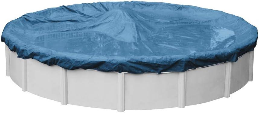 Robelle 28 ft Blue Winter Pool Cover for Above Ground Pools, 4 ft Overlap (32 ft Cover Size), Solid 7 x 7 Scrim, 2.2 oz/yd2, Style: 3628-4K
