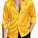 DiBanGu Mens Long Sleeve Button Down Shirt,Satin Shiny Dress Shirt for Men Solid Regular Fit Shirts with Pocket Wedding Party Size L