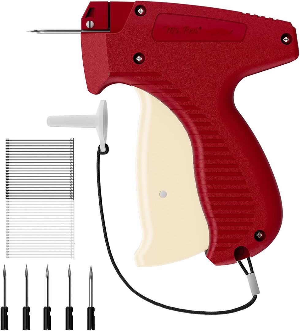 Mr. Pen- Price Tagging Gun, Hangtag Attacher with 1000 Black and 1000 White, 2" Long Barbs Fasteners and 5 Needles, Red & White, Retail Pricing Tag Gun for Stores Consignment Garage Yard Sale
