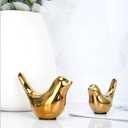 Small Animal Statues, Gold Bird Figurines Home Decor, Modern Home Decorative, Ceramic Decor for Office Desktop, Bookshelf, Bedroom, Living Room, Cabinets (Gold 2 Pcs)