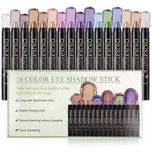 VolksRose 16 Colors Eyeshadow Shimmer Stick, Highlighter Eye Shadow Sticks Set, Colorful Eyeshadow Pencil Crayon Creamy, Waterproof Pearly Sparkle Glitter Cream Stick Pen EyeLiner Makeup for Women