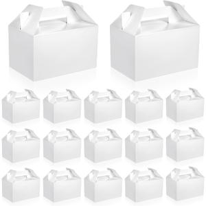30 Pcs White Gift Boxes, 9.5x5x5in Large Gable Box Party Favor Boxes with Handle, Recyclable Paper Treat Box Perfect for Gifts, Candy, Cookies