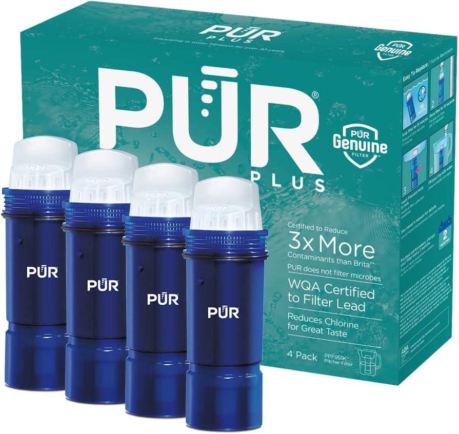 PUR PLUS Water Pitcher Replacement Filter with Lead Reduction (4 Pack), Blue  Compatible with all PUR Pitcher and Dispenser Filtration Systems