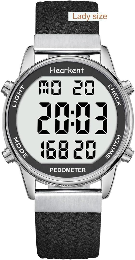 Women Pedometer Watch for Walking Steps and Miles-Step Counter for Calories,30M Waterproof-EL Backlight-Countdown-Stopwatch-No App Step Tracker for Adults Seniors (Black)