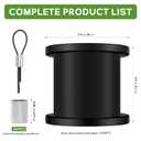 Black Vinyl Coated Wire Rope 1/16", 328FT 304 Stainless Steel Cable with 150PCS Aluminum Crimping Loop Sleeves for String Light Cable, Clotheslines, Trellis and Light Picuture Hanging