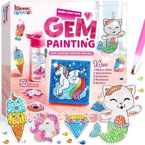 Klever Kits 16 Projects Gem Painting, Kids Diamond Art Kit for Kids with 5D Diamond, Arts and Crafts for Girls Ages 6-12, Gem Craft Activities Kits, Premium Art Gift Ideas for Girls Ages 6, 7, 8+
