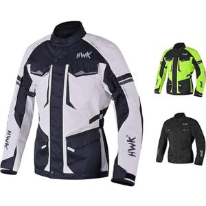 HWK Adventure Touring Motorcycle Jacket for Men, Water Resistant Cordura Textile Biker Jacket for Men, Durable and Stylish Moto Gear with CE Armor for Enduro Motorbike Riding - Grey, Large