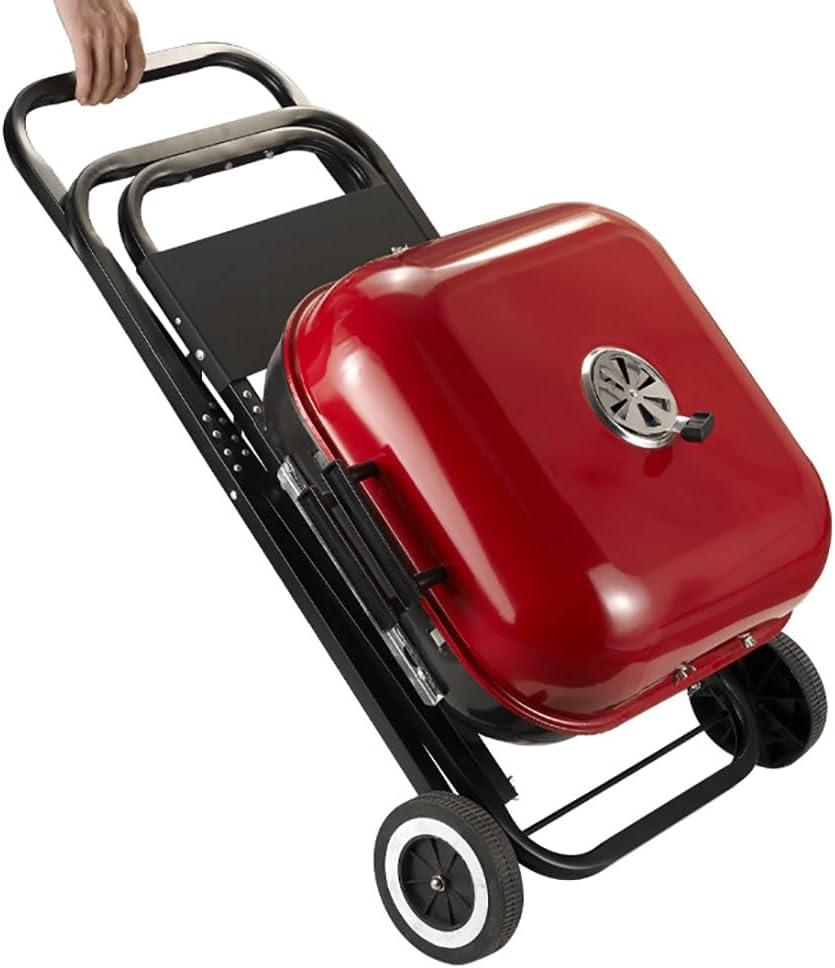 Portable Enamel Charcoal Grill, Foldable Outdoor Grill with Cover, Wheels, Stainless Steel Grill Grid and Vent, Multifunctional Grilling Tool, Suitable for Garden, Camping, Patio