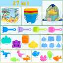 HUUIDY Beach Toys for Kids, Sand Toys with 4 Sand Buckets and Shovels for Kids, Sand Castle Building Kit with Mesh Bag & Molds, Travel Beach Essentials Sandbox Toys for Toddlers Boys Girls Age 4-12