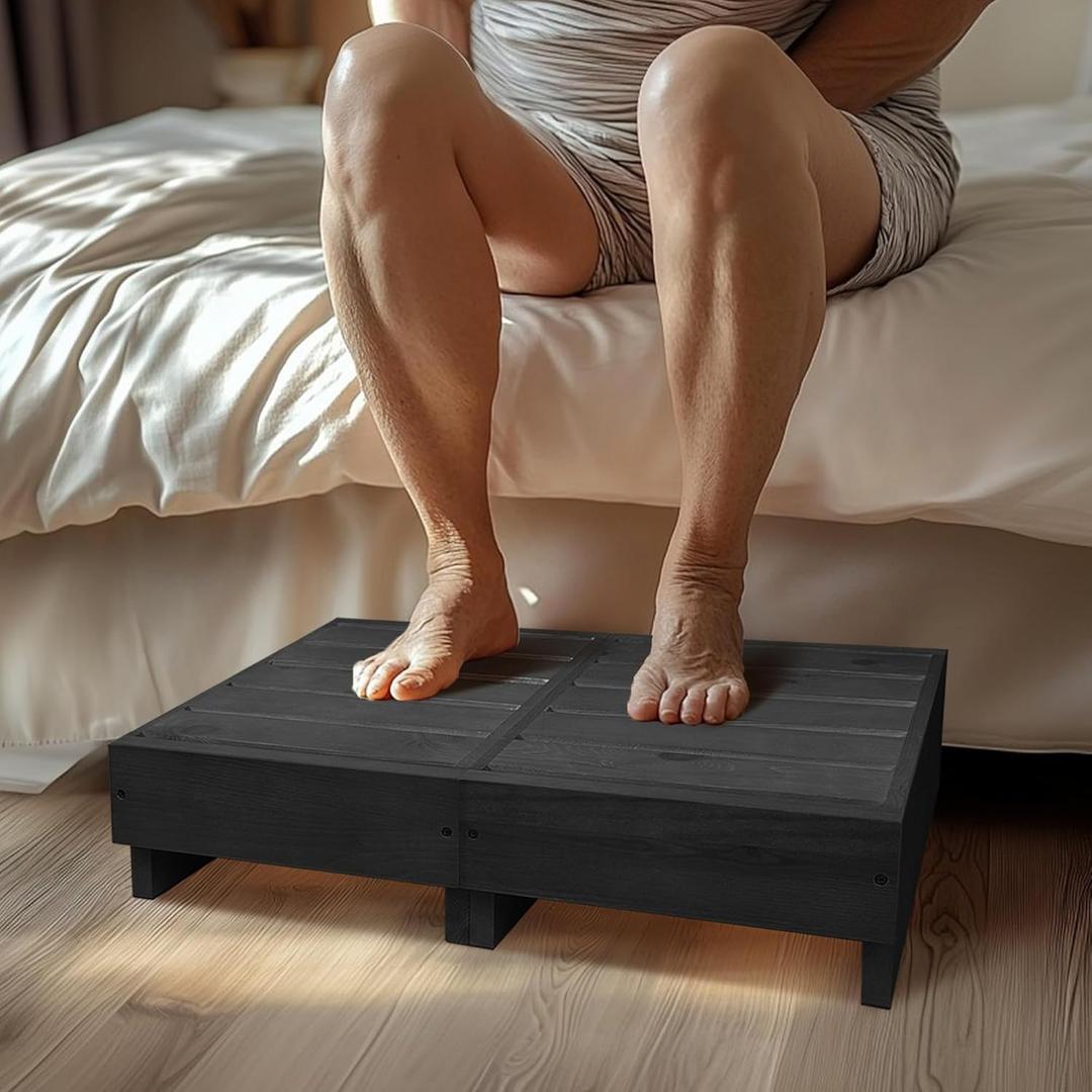 Wooden Step Stool 6 Height, Step Stools for Bed, Bed Steps for High Beds for Adults and Elderly, Step Stool for Bedroom, Kitchen, Living Room, Black